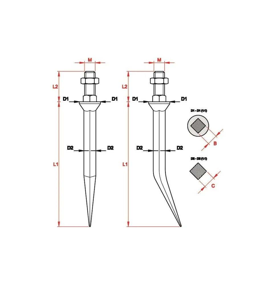 Zęby brony zaokrąglone M12 12 mm Vk.