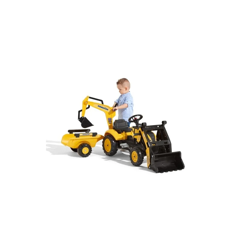 Koparko-ładowarka Komatsu z ładowaczem czołowym i przyczepą