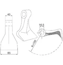 Bijak młotkowy 83,7x39,6 średnica otworu 16,5 promień 97mm